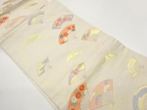 扇に花々・芝模様織出し名古屋帯